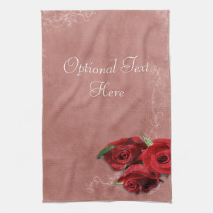 Vintage Coral Rose Tea Towel
