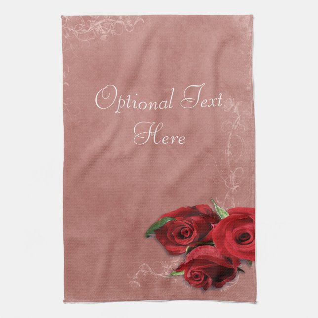 Vintage Coral Rose Tea Towel (Vertical)