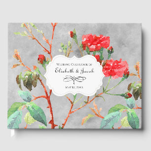 Vintage Coral Rose Watercolor Floral Wedding Guest Book