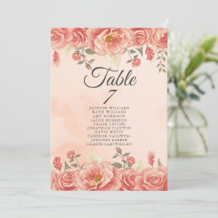 Vintage Coral Roses Peach Wedding Seating Chart