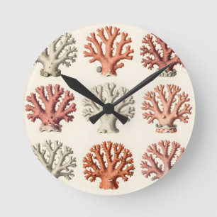 Vintage Coral Specimens Botanical Marine  Round Clock