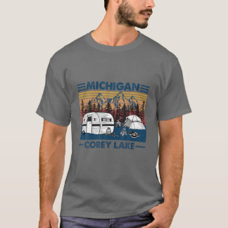 Vintage COREY LAKE MICHIGAN Funny Fishing Camping T-Shirt