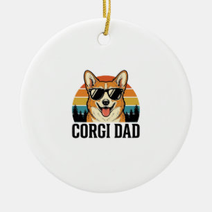 Vintage Corgi Dad Engraving Dog Lover Shirt Design Ceramic Tree Decoration