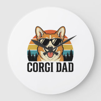Vintage Corgi Dad Engraving Dog Lover Shirt Design Large Clock
