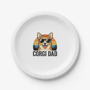 Vintage Corgi Dad Engraving Dog Lover Shirt Design Paper Plate