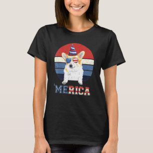 Vintage Corgi Dog American Flag 4th Of July Dog T-Shirt