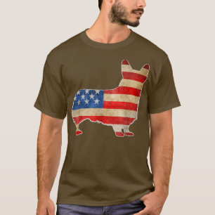 Vintage Corgi Dog American Flag 4th of July T-Shirt