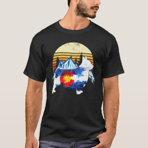 Vintage Corgi Dog Colorado Flag Sunset Retro T-Shirt