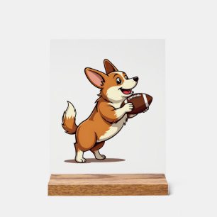 Vintage Corgi Football Dog Illustration Retro Spor Acrylic Sign