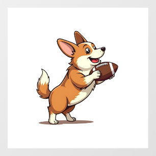 Vintage Corgi Football Dog Illustration Retro Spor Window Cling