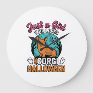 Vintage Corgi Halloween Girl Dog Lover Shirt Desig Large Clock