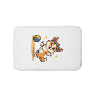 Vintage Corgi Volleyball Dog Vector Illustration S Bath Mat