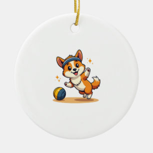 Vintage Corgi Volleyball Dog Vector Illustration S Ceramic Tree Decoration