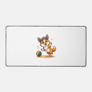 Vintage Corgi Volleyball Dog Vector Illustration S Desk Mat