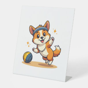 Vintage Corgi Volleyball Dog Vector Illustration S Pedestal Sign