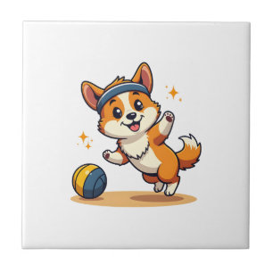 Vintage Corgi Volleyball Dog Vector Illustration S Tile