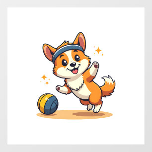 Vintage Corgi Volleyball Dog Vector Illustration S Window Cling