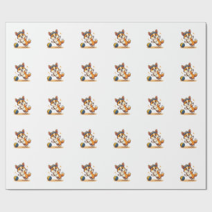 Vintage Corgi Volleyball Dog Vector Illustration S Wrapping Paper