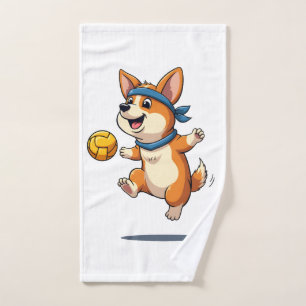 Vintage Corgi Volleyball Illustration Cute Dog Ath Hand Towel