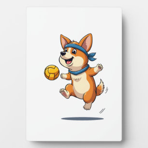 Vintage Corgi Volleyball Illustration Cute Dog Ath Plaque