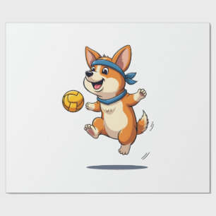 Vintage Corgi Volleyball Illustration Cute Dog Ath Wrapping Paper