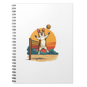 Vintage Corgi Volleyball Retro Sunset Vector Illus Notebook