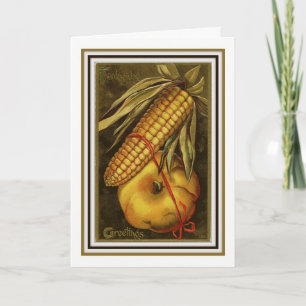 Vintage Corn and Pumpkin Thanksgiving Greeting Holiday Card