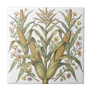 Vintage Corn Stalk Botanical Tile