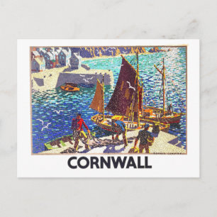 Vintage Cornwall Mosaic Travel Poster Postcard