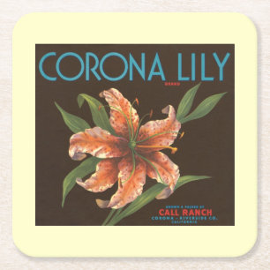 Vintage Corona Lily California Fruit Crate Label Square Paper Coaster