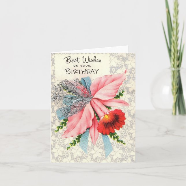 Vintage Corsage Birthday Card (Front)