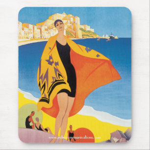 Vintage Corsican Beach travel Poster Mouse Pad