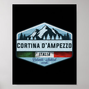 Vintage Cortina D Ampezzo Italy Italia Ski Skiing Poster