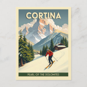 Vintage Cortina Italy Dolomites Mountains Ski Postcard