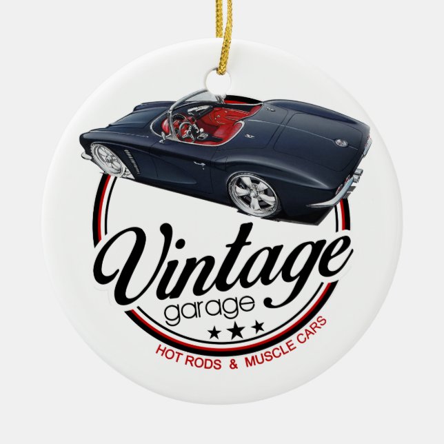 Vintage Corvette Garage Ceramic Tree Decoration (Front)