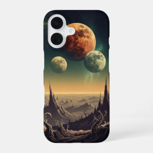 Vintage Cosmic Horizon with Two Moons iPhone 16 Case