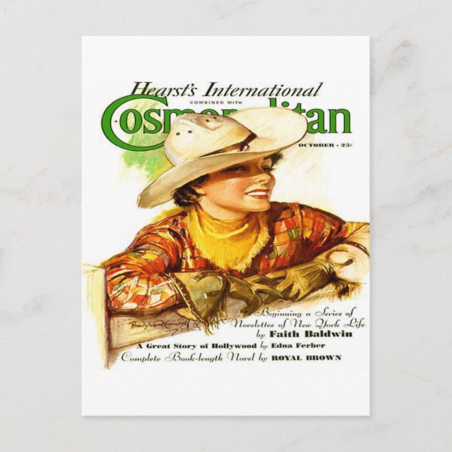 Vintage Cosmopolitan Magazine Cover (Cowgirl) Postcard (Front)