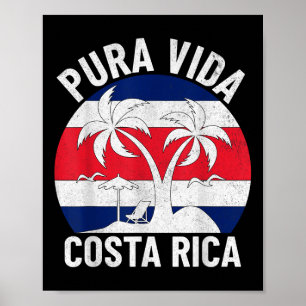 Vintage Costa Rica Flag Pura Vida Beach Summer Vac Poster