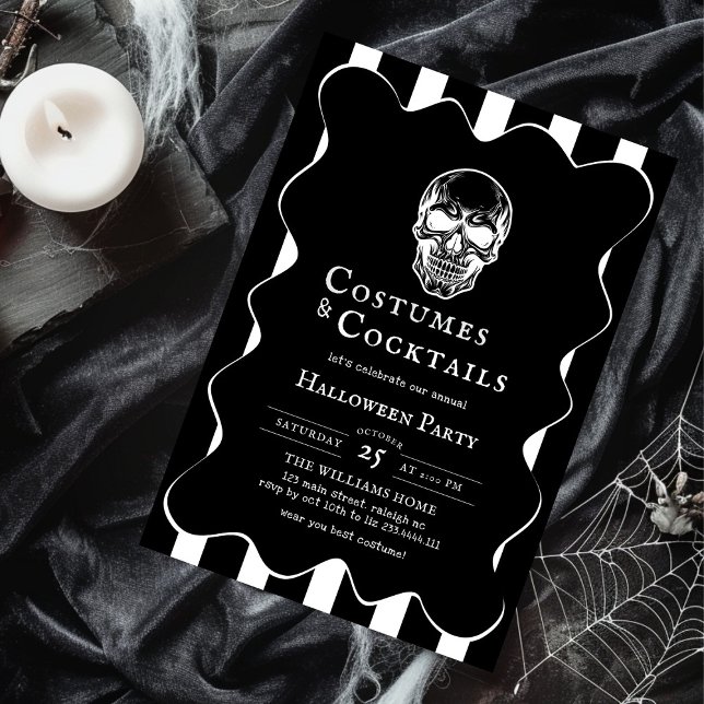 Vintage Costumes Cocktails Skull  Halloween Party Invitation (Creator Uploaded)