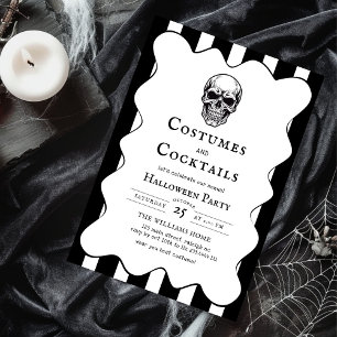 Vintage Costumes Cocktails Skull  Halloween Party Invitation
