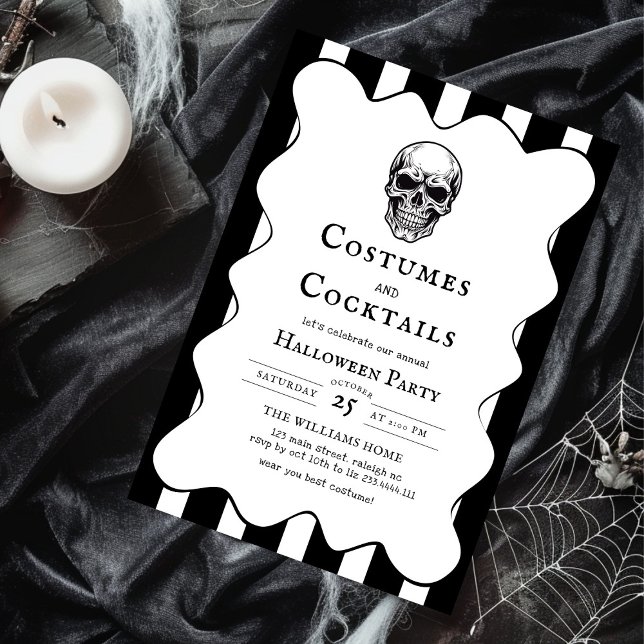 Vintage Costumes Cocktails Skull  Halloween Party Invitation (Creator Uploaded)