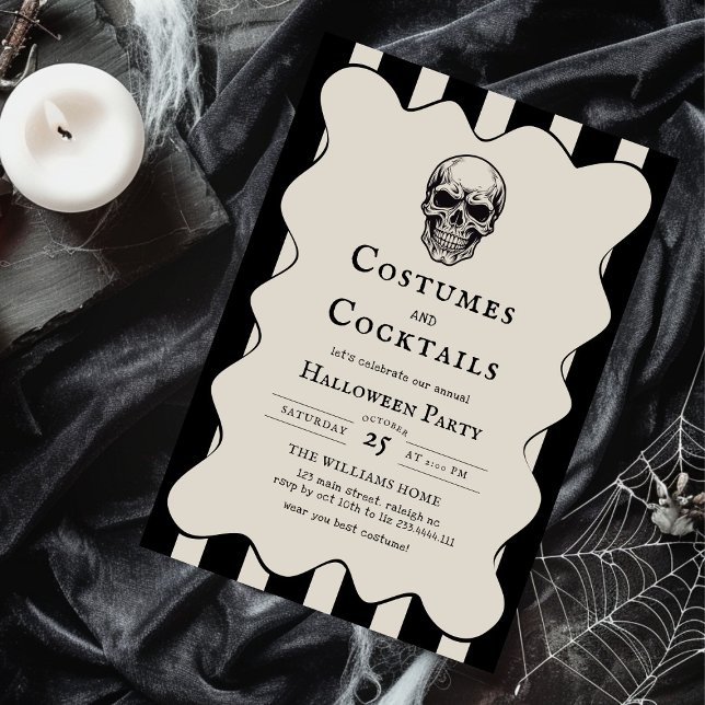 Vintage Costumes Cocktails Skull  Halloween Party Invitation (Creator Uploaded)