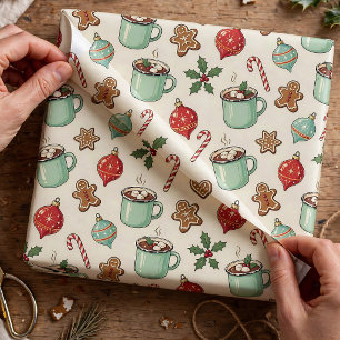 Vintage Cosy Christmas Ornaments Holiday Gift Wrapping Paper