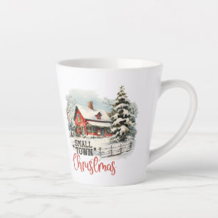 Vintage cosy Christmas scene in small town farm Latte Mug