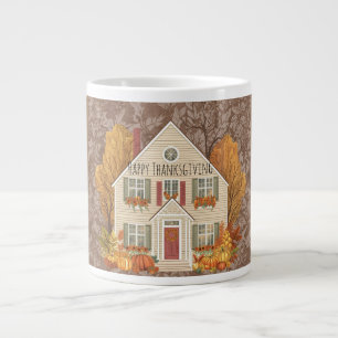 Vintage, Cosy House With Thanksgiving Tradition Large Coffee Mug