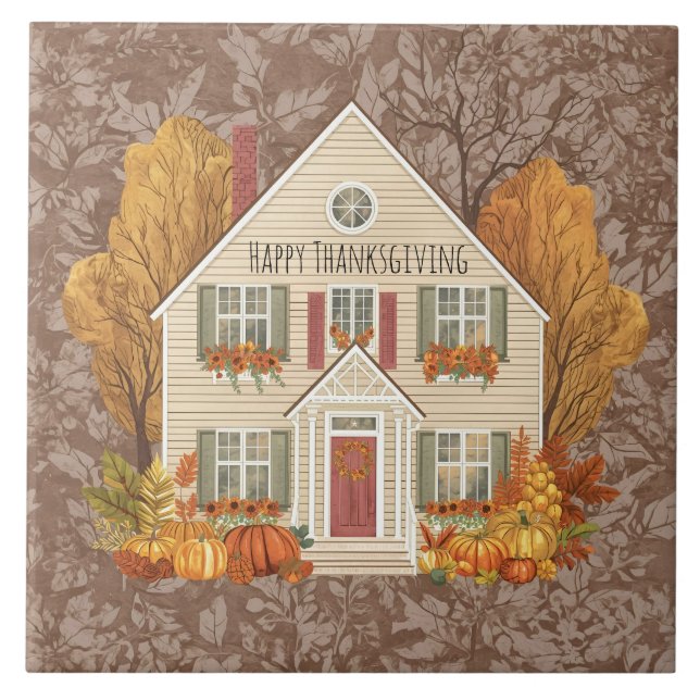 Vintage, Cosy House With Thanksgiving Tradition,  Tile (Front)