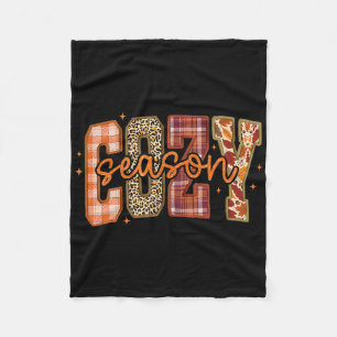 Vintage Cosy Season Fall Thanksgiving Vibes Leopar Fleece Blanket