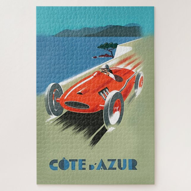 Vintage Cote D'Azur Automobile Racing Illustration Jigsaw Puzzle (Vertical)