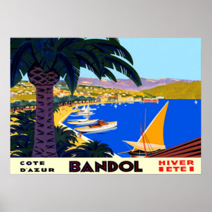 Vintage Cote D'Azur Bandol French Travel Poster