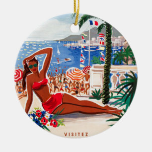 Vintage Cote D'Azur Beach Girl Ceramic Tree Decoration